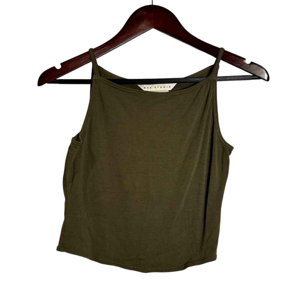 NWOT Deadstock Y2K 2000s Max Studio Knitwear Olive Green Crop Tank Top